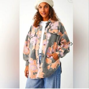 Free People Floral Gray and Pink Jacket